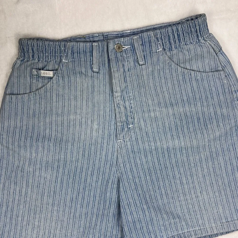 Vtg Lee High Rise Denim Shorts Sz 10 Petite Mom Striped Blue White 90s USA!
